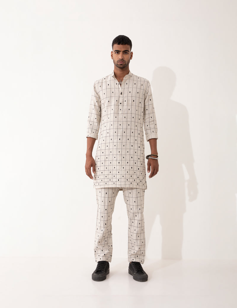 ZANDER CHECKER KURTA SET- IVORY