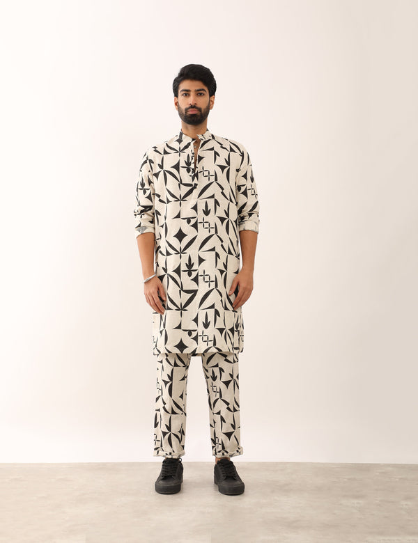 KRISH STENCIL KURTA - IVORY