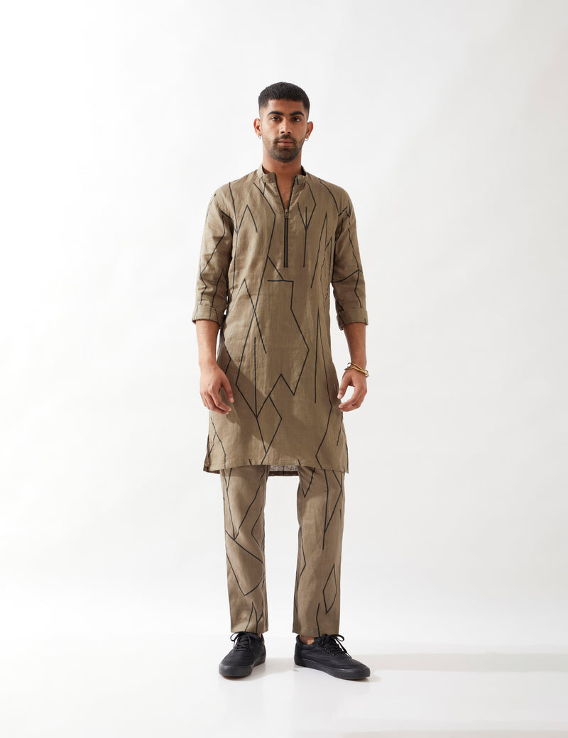RORY METAL KURTA SET - OLIVE