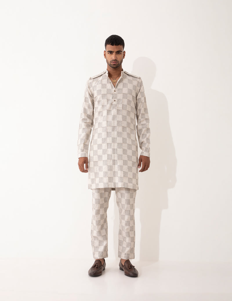 AUBREY MESH KURTA SET- IVORY