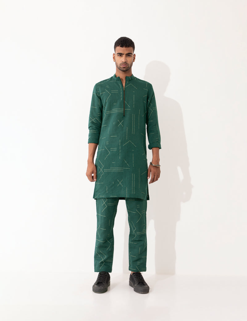 HAZEL CONTRA KURTA- GREEN