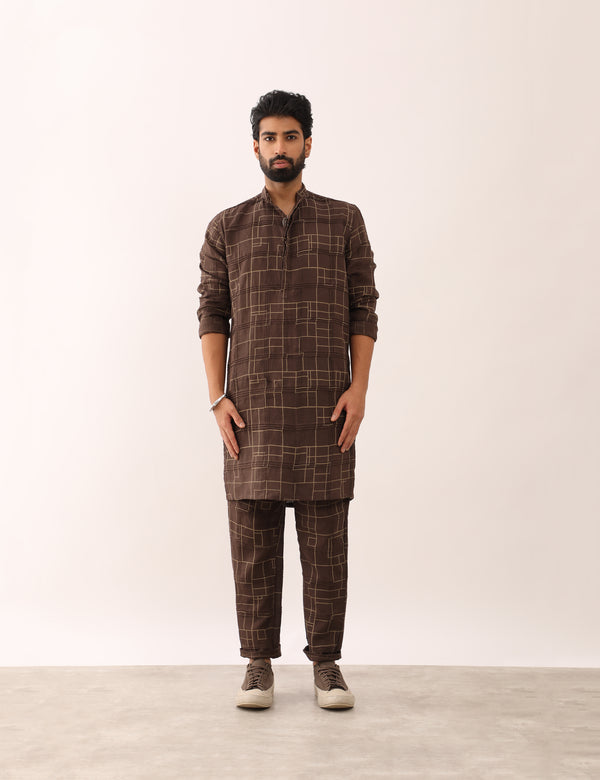 RISHAV CHECKS KURTA- BROWN