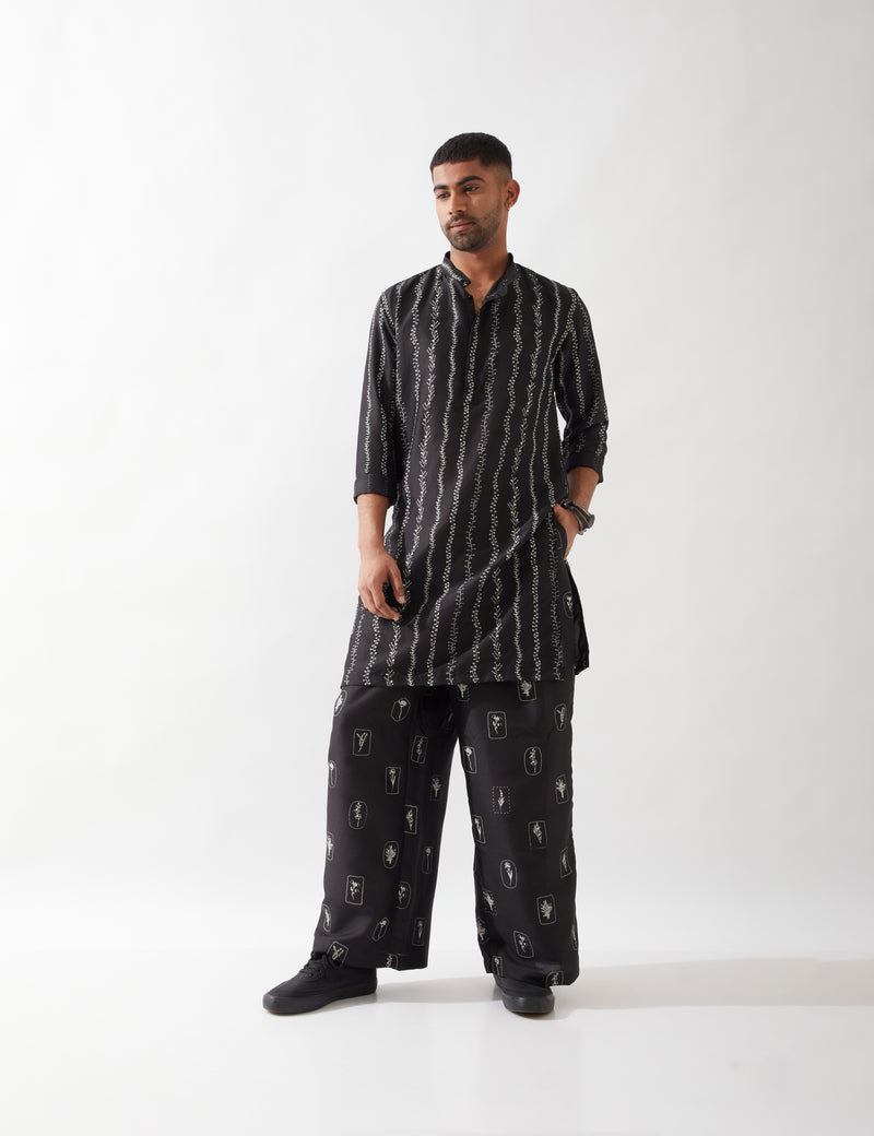 IRVIN VINE KURTA SET - BLACK