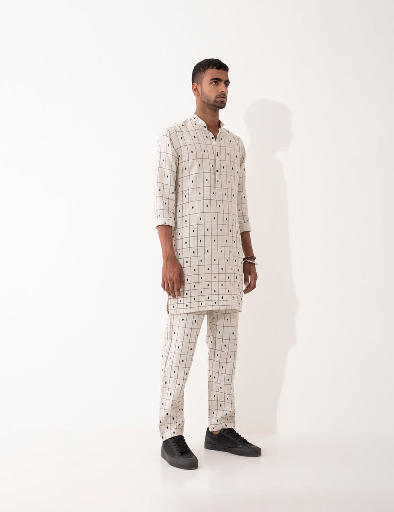 ZANDER CHECKER KURTA SET- IVORY