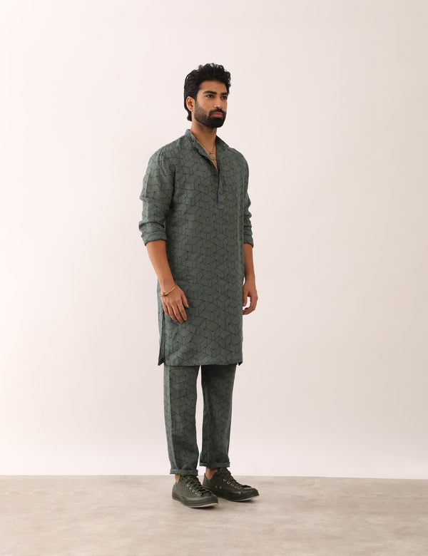 PRANAV WEB KURTA SET - GREEN