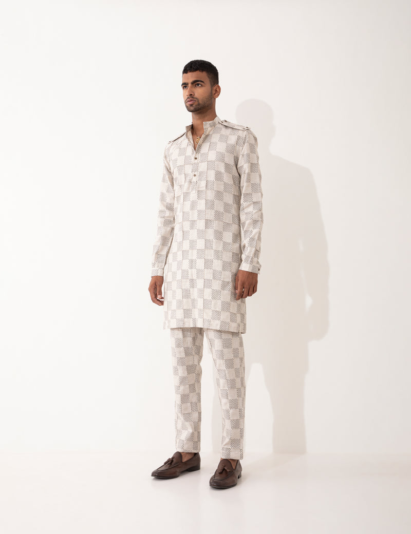 AUBREY MESH KURTA SET- IVORY