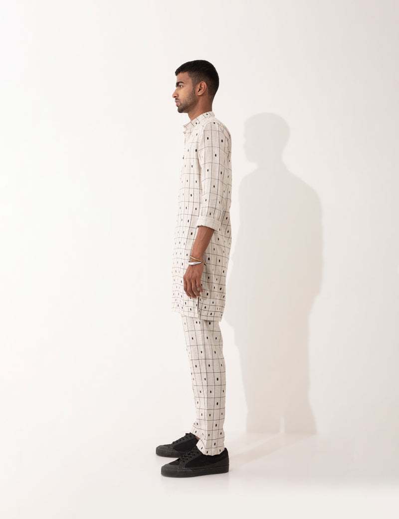 ZANDER CHECKER KURTA SET- IVORY