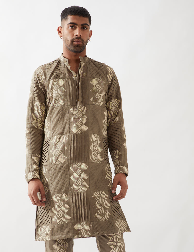 EZRA BARBED KURTA SET - OLIVE