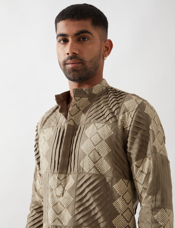 EZRA BARBED KURTA - OLIVE