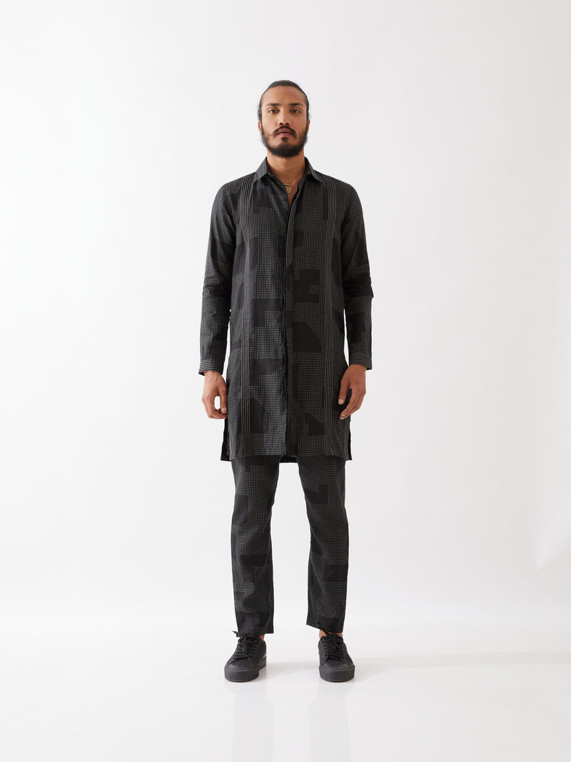 JOUNAH BLOCKS KURTA SET - BLACK