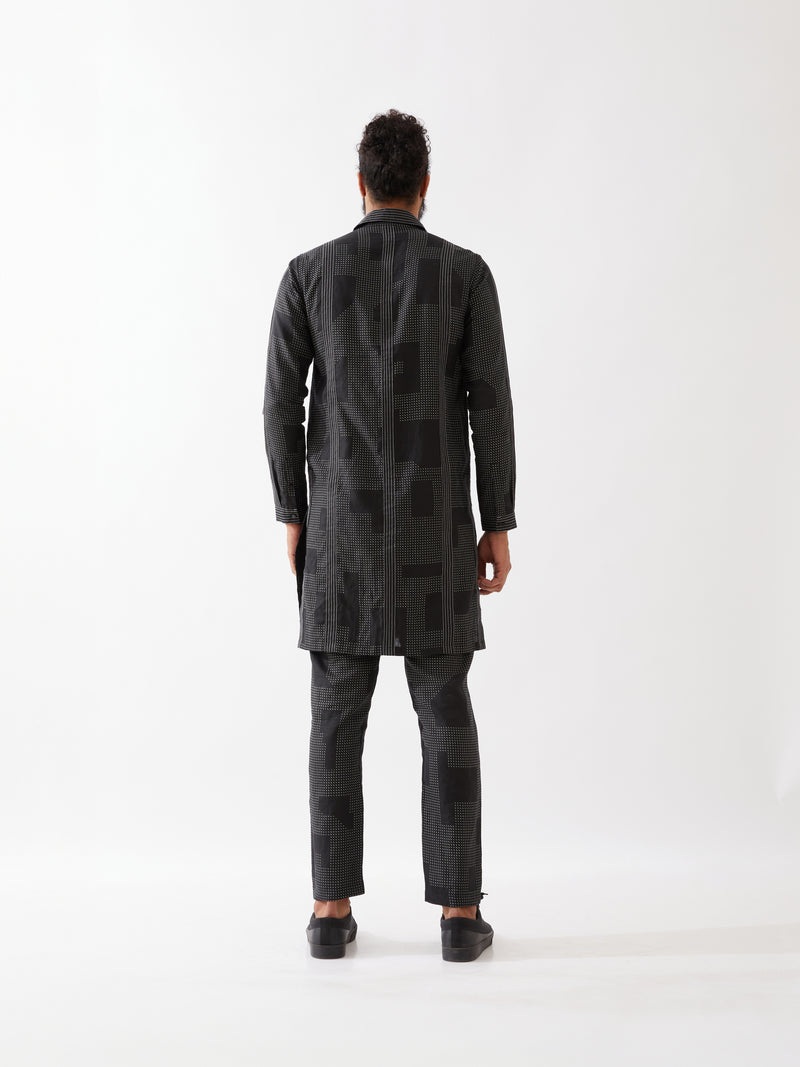 JOUNAH BLOCKS KURTA SET - BLACK