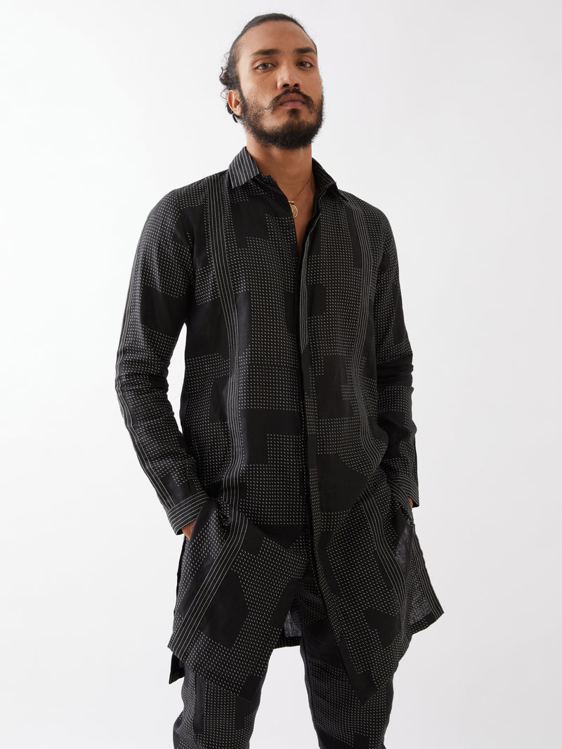 JOUNAH BLOCKS KURTA SET - BLACK