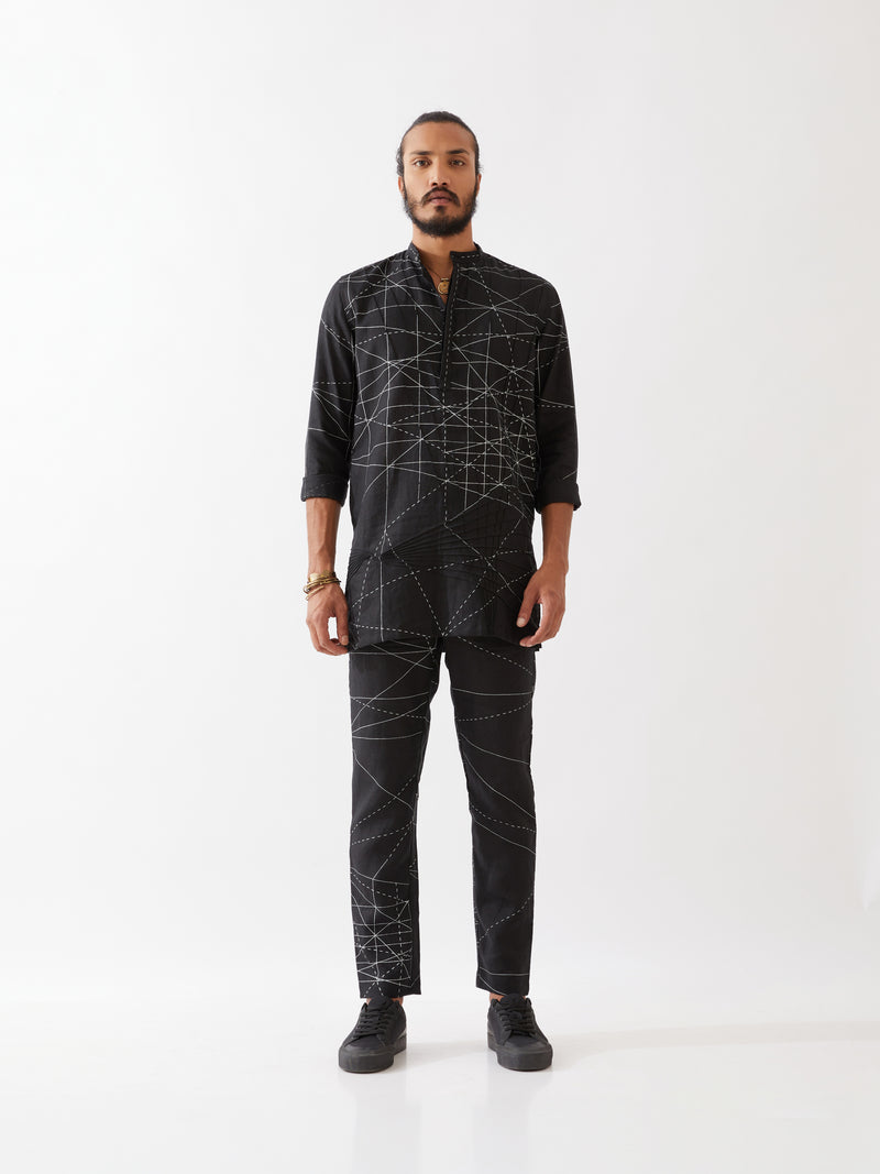 JASPER NETWORK KURTA SET - BLACK