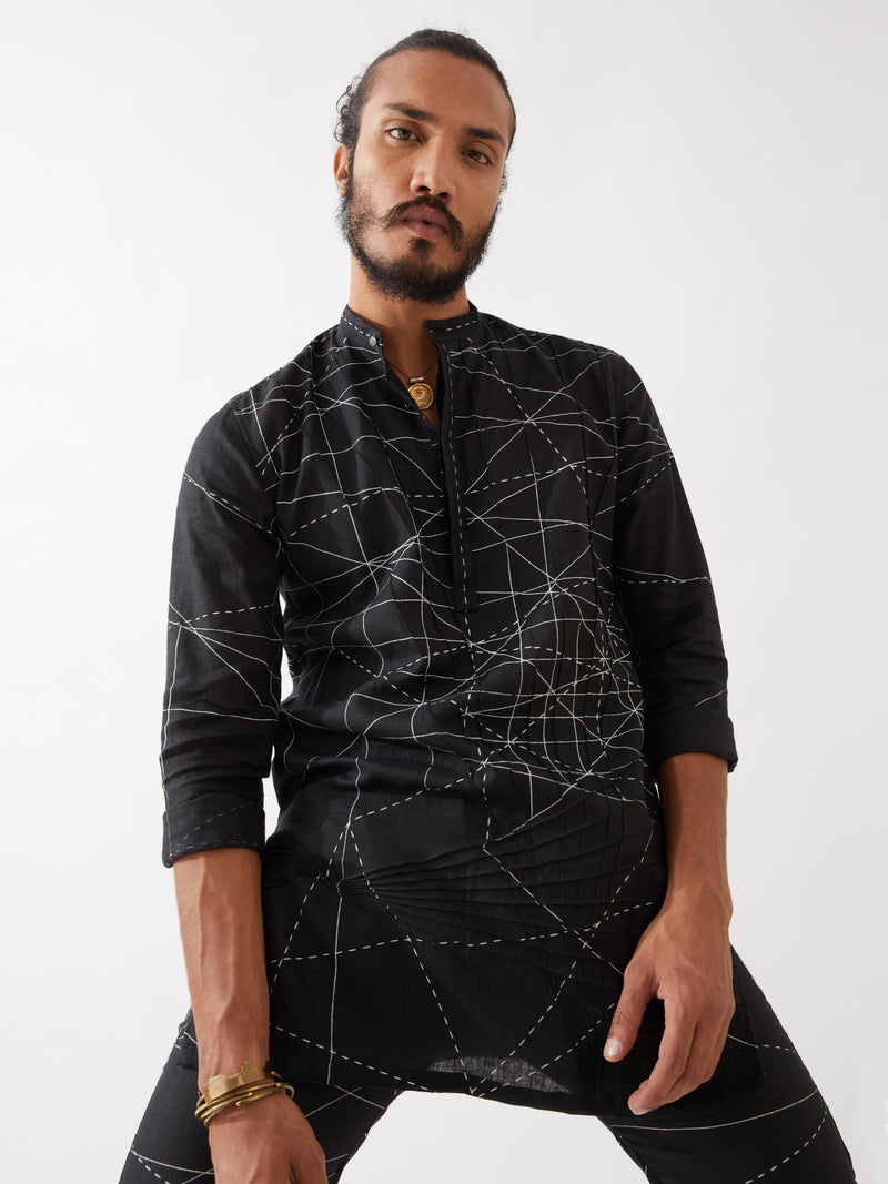 JASPER NETWORK KURTA SET - BLACK