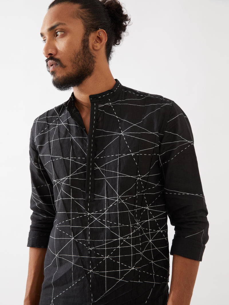 JASPER NETWORK KURTA SET - BLACK