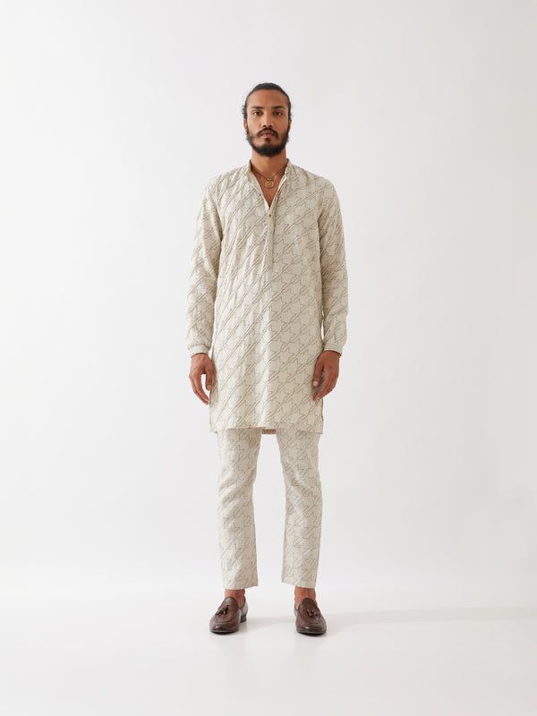 RYDER HOUNDSTOOTH KURTA SET - IVORY