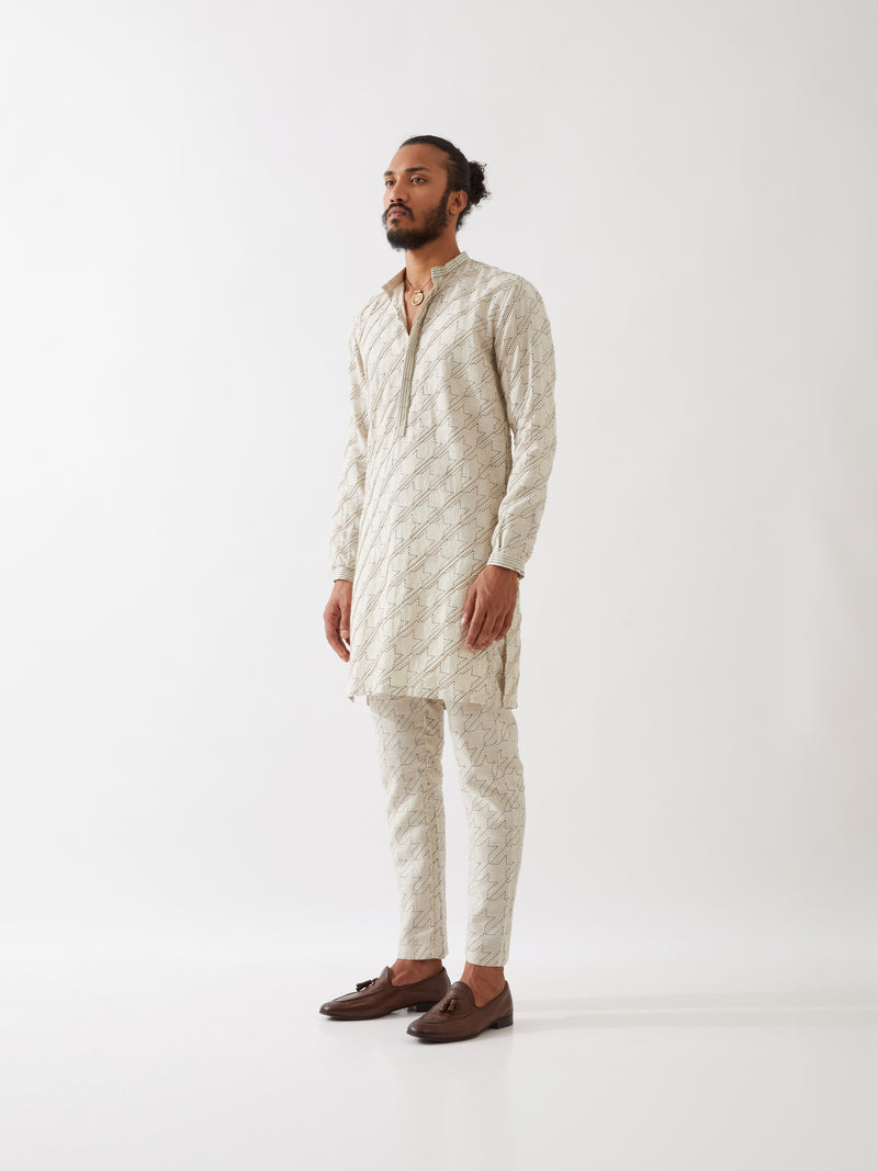 RYDER HOUNDSTOOTH KURTA SET - IVORY