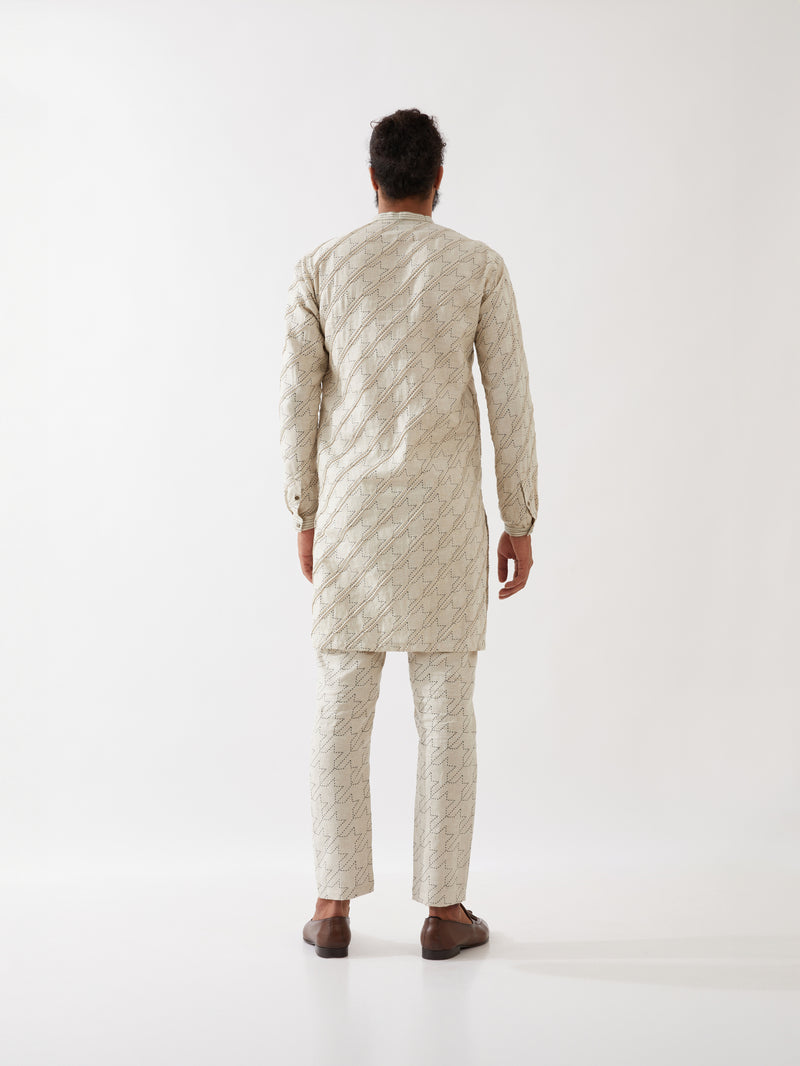 RYDER HOUNDSTOOTH KURTA SET - IVORY