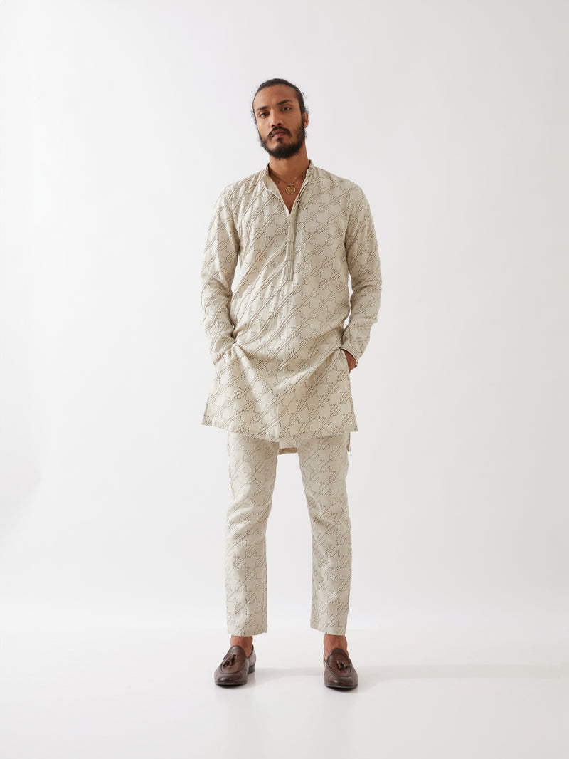 RYDER HOUNDSTOOTH KURTA SET - IVORY