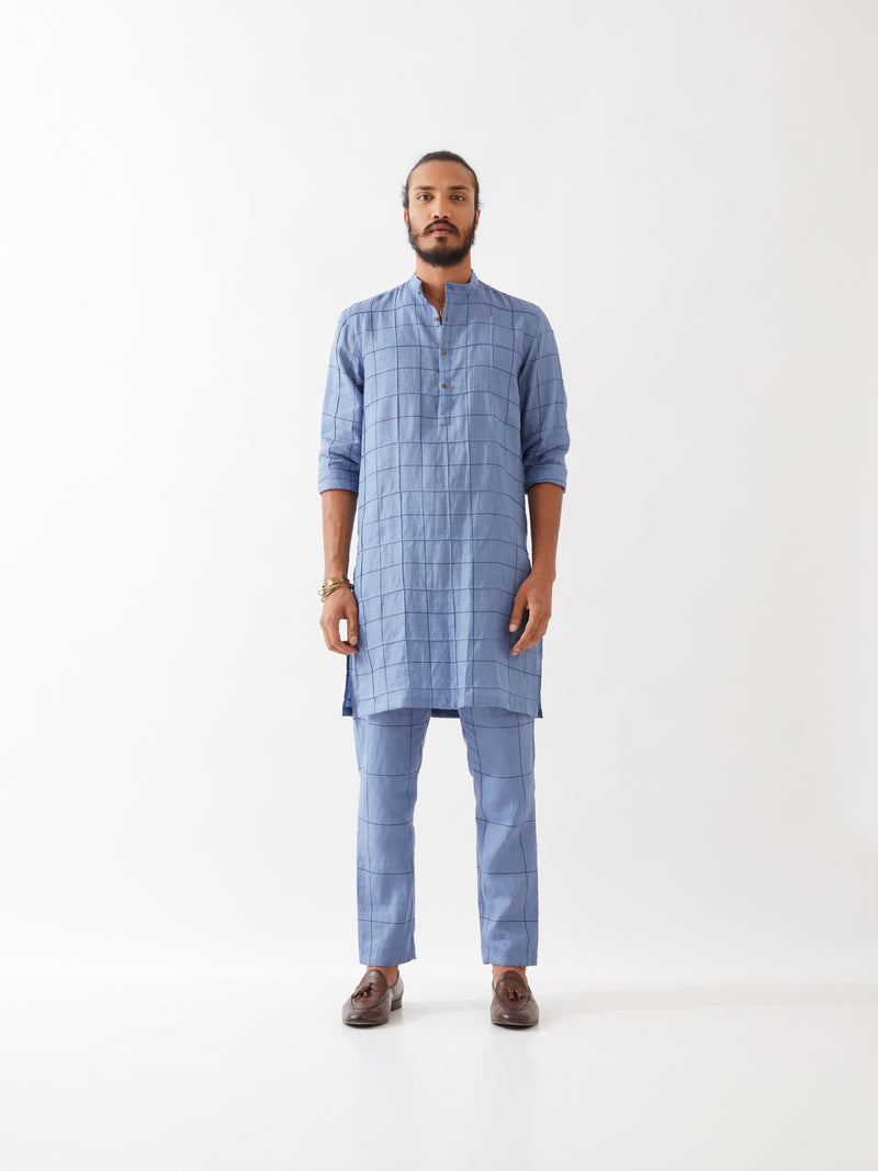 JENSON WINDOW CHECK KURTA SET - BLUE