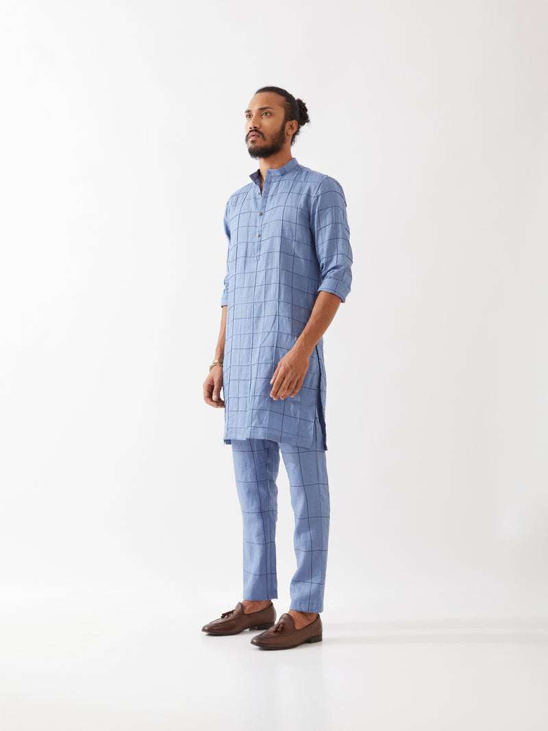 JENSON WINDOW CHECK KURTA SET - BLUE