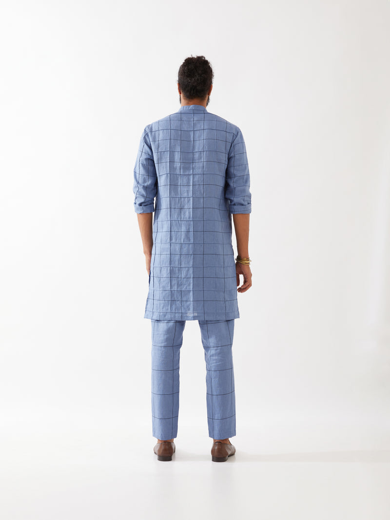 JENSON WINDOW CHECK KURTA SET - BLUE