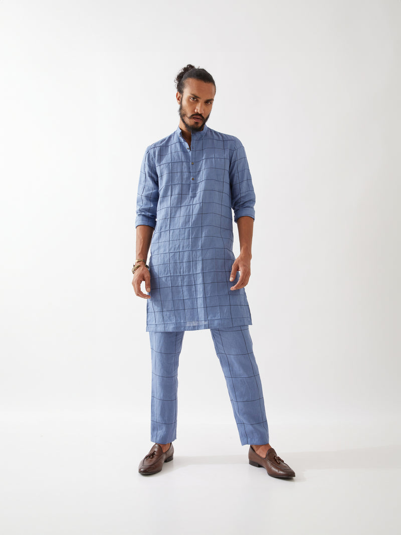 JENSON WINDOW CHECK KURTA SET - BLUE