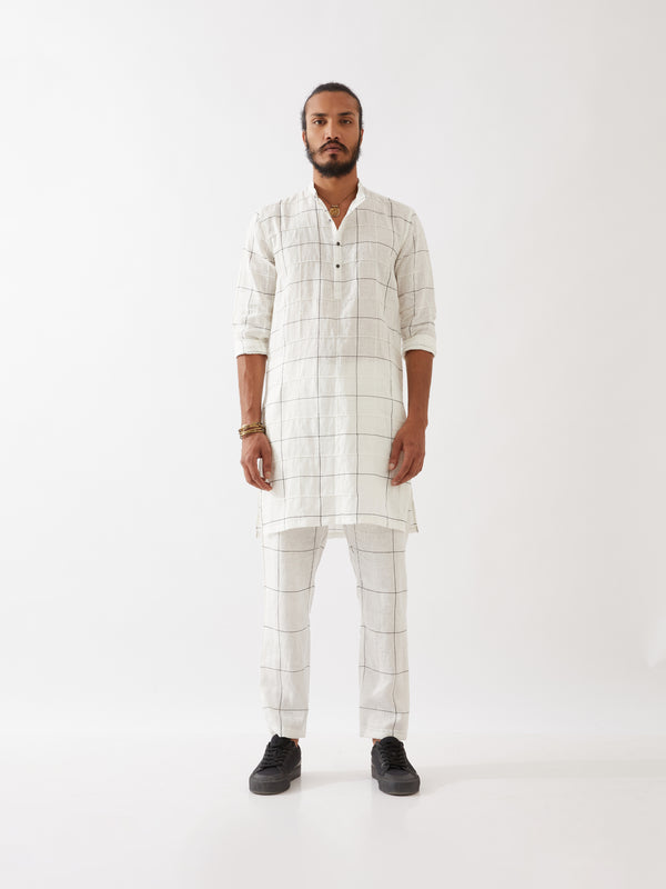 JENSON WINDOW CHECK KURTA SET - WHITE