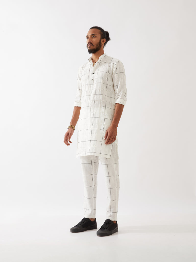 JENSON WINDOW CHECK KURTA SET - WHITE