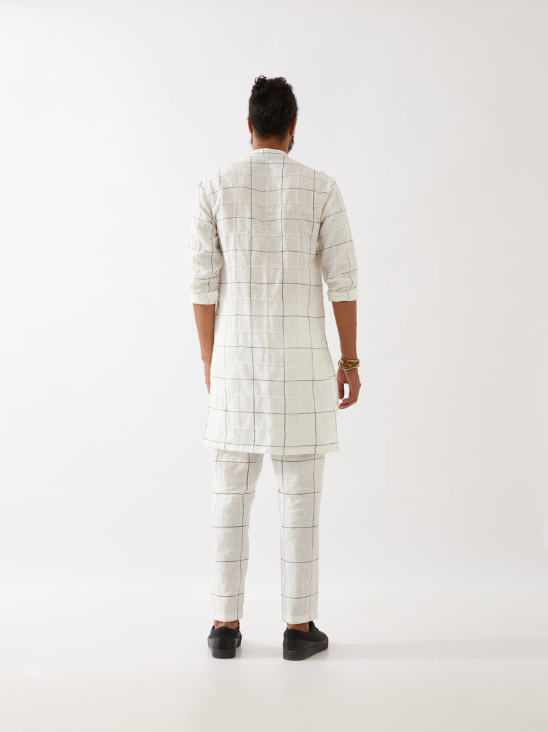 JENSON WINDOW CHECK KURTA SET - WHITE