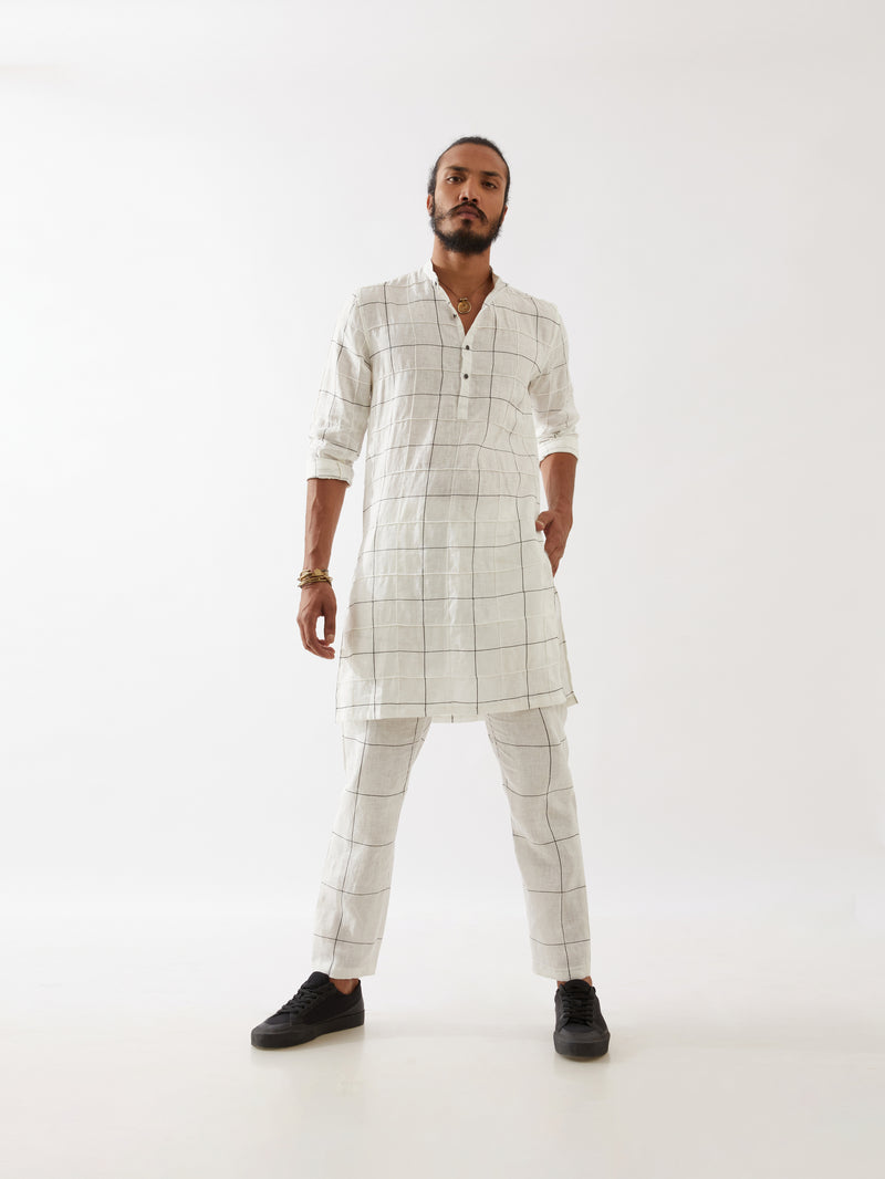 JENSON WINDOW CHECK KURTA SET - WHITE