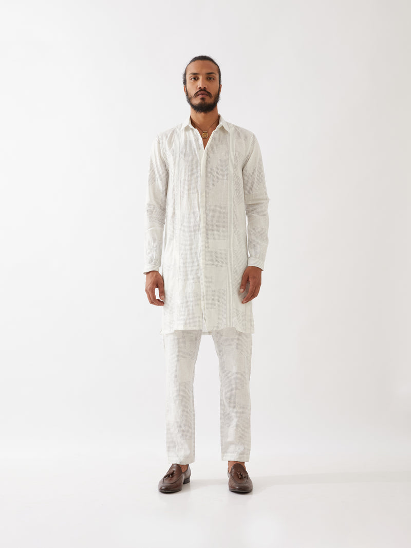 JOUNAH BLOCKS KURTA SET - WHITE