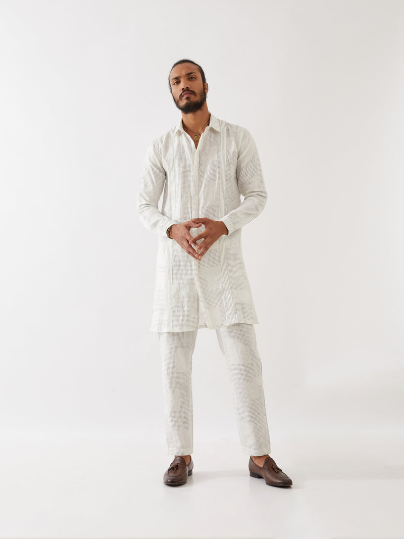 JOUNAH BLOCKS KURTA SET - WHITE