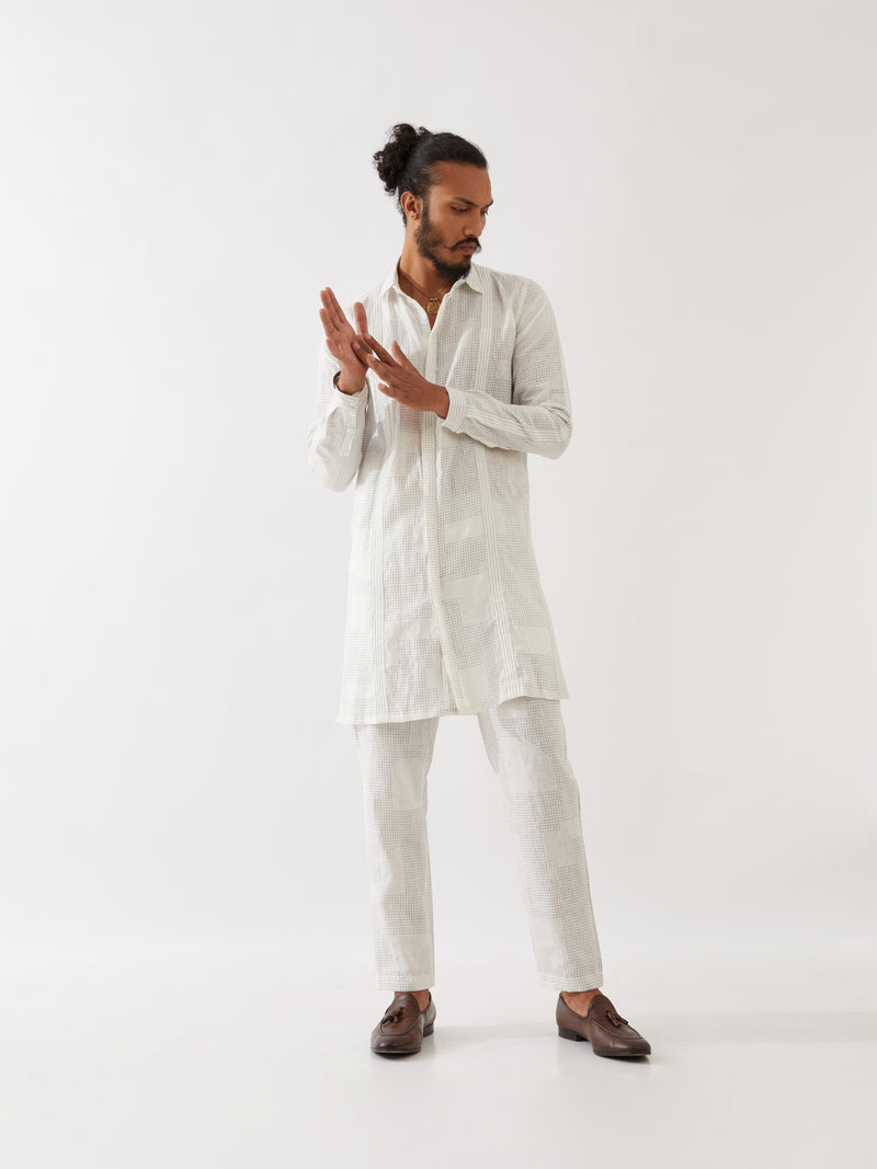 JOUNAH BLOCKS KURTA SET - WHITE