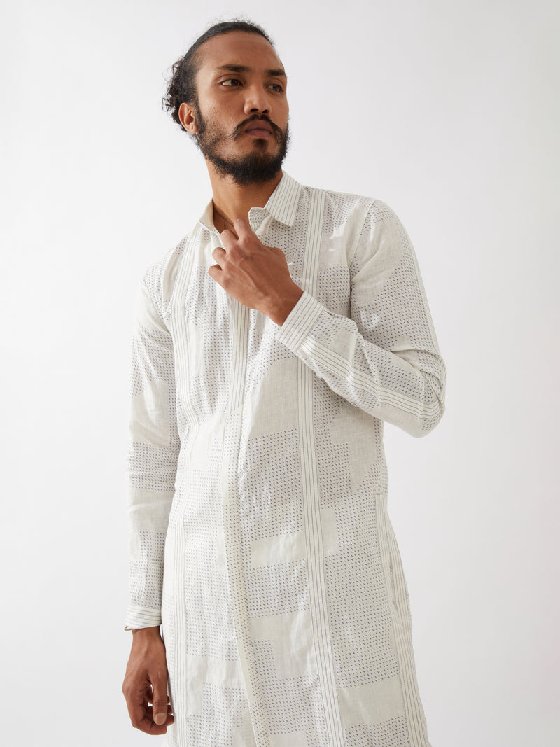 JOUNAH BLOCKS KURTA SET - WHITE