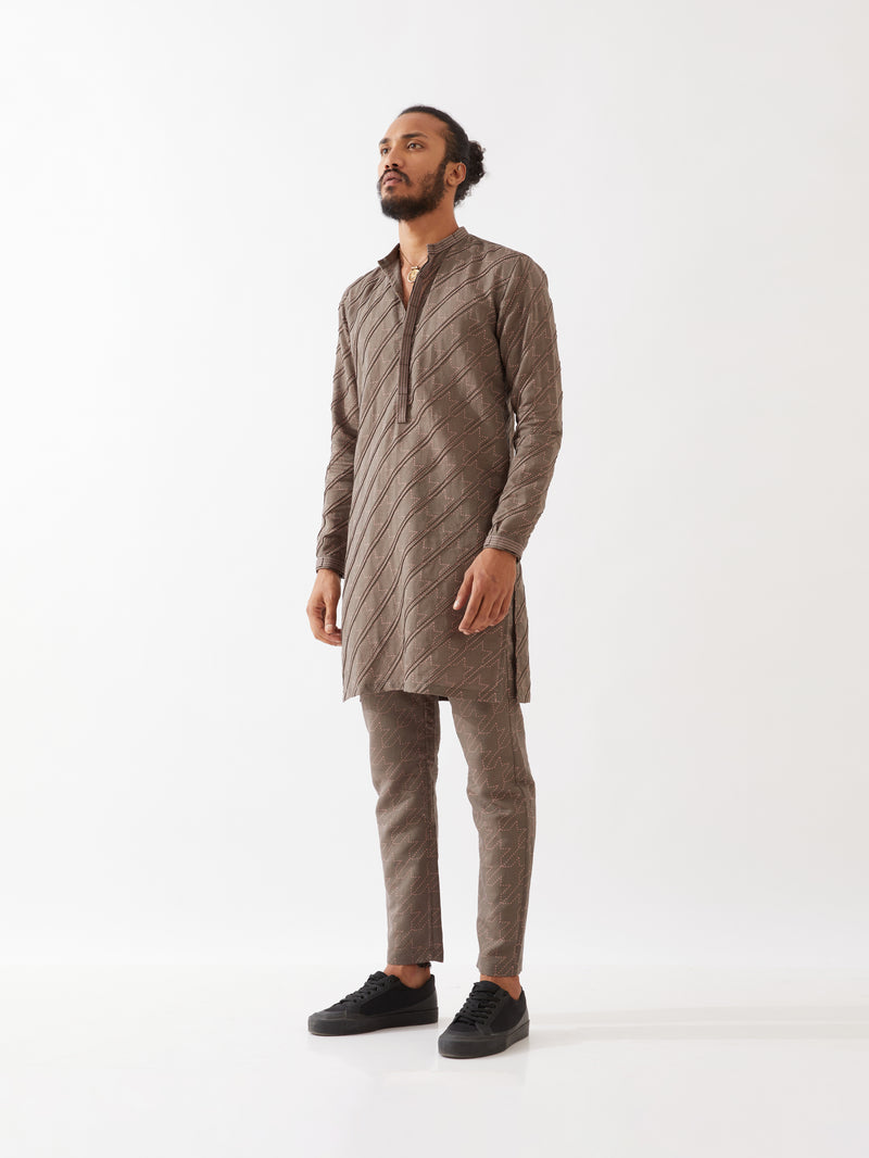 RYDER HOUNDSTOOTH KURTA SET - GREY