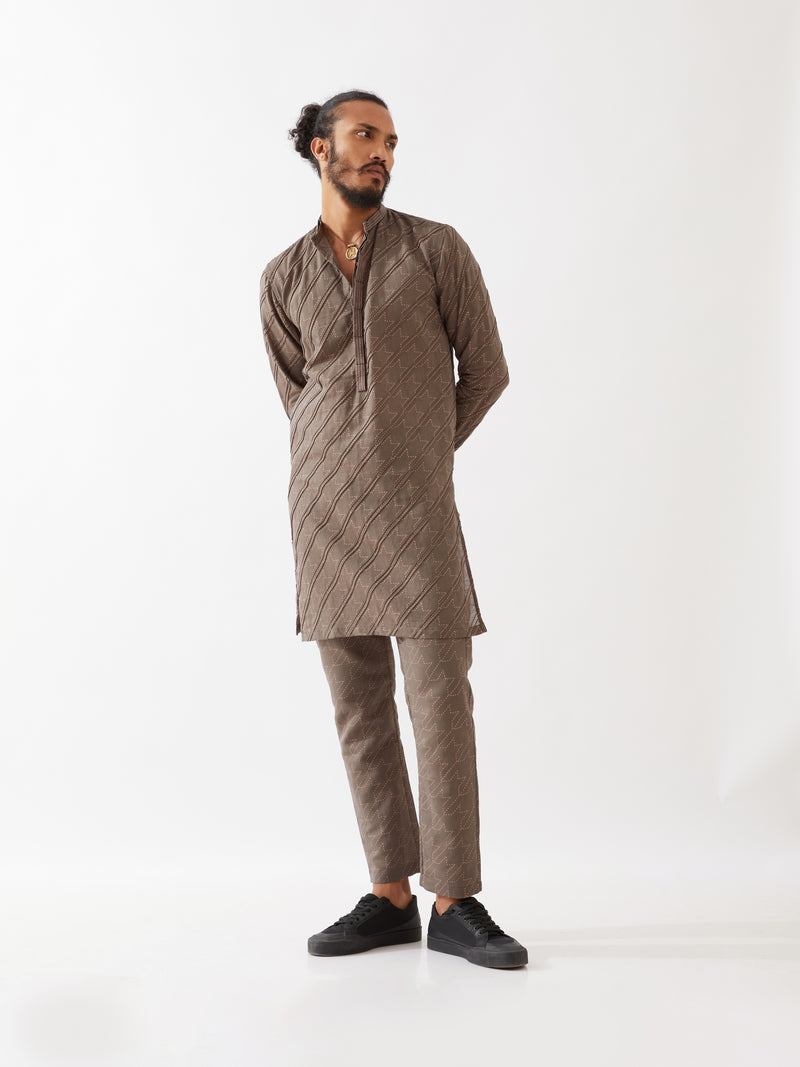 RYDER HOUNDSTOOTH KURTA SET - GREY