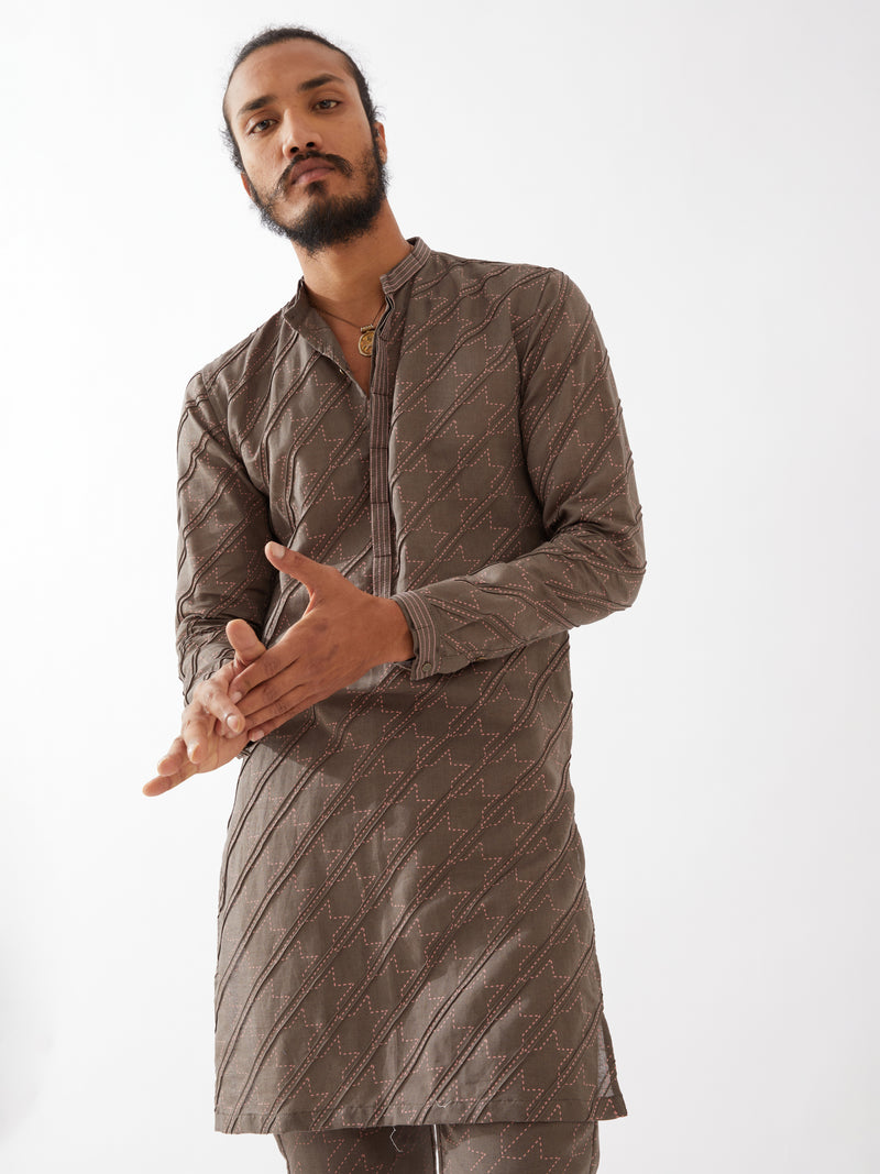 RYDER HOUNDSTOOTH KURTA SET - GREY