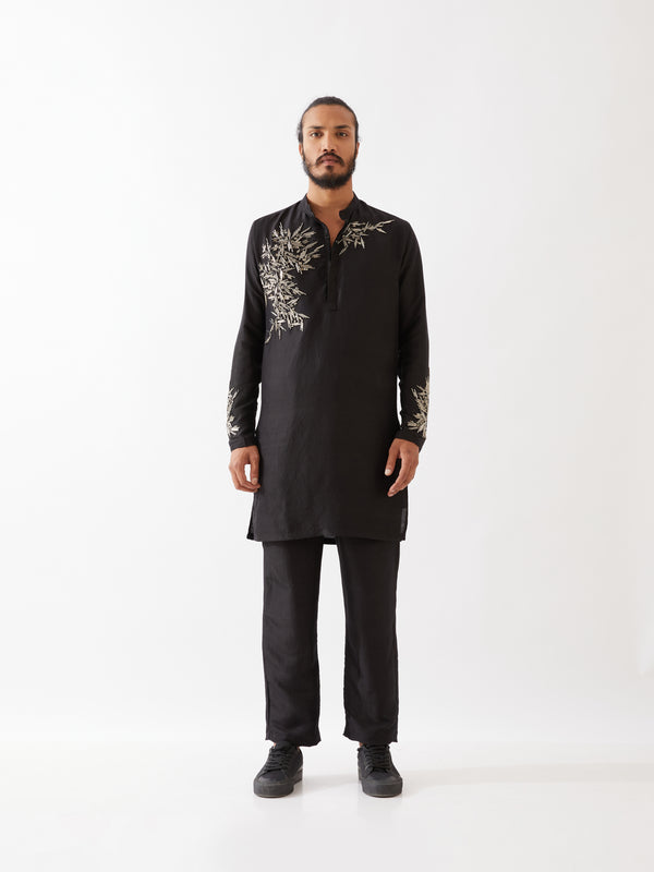 BRODY SILK KURTA SET - BLACK