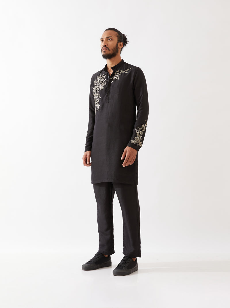 BRODY SILK KURTA SET - BLACK