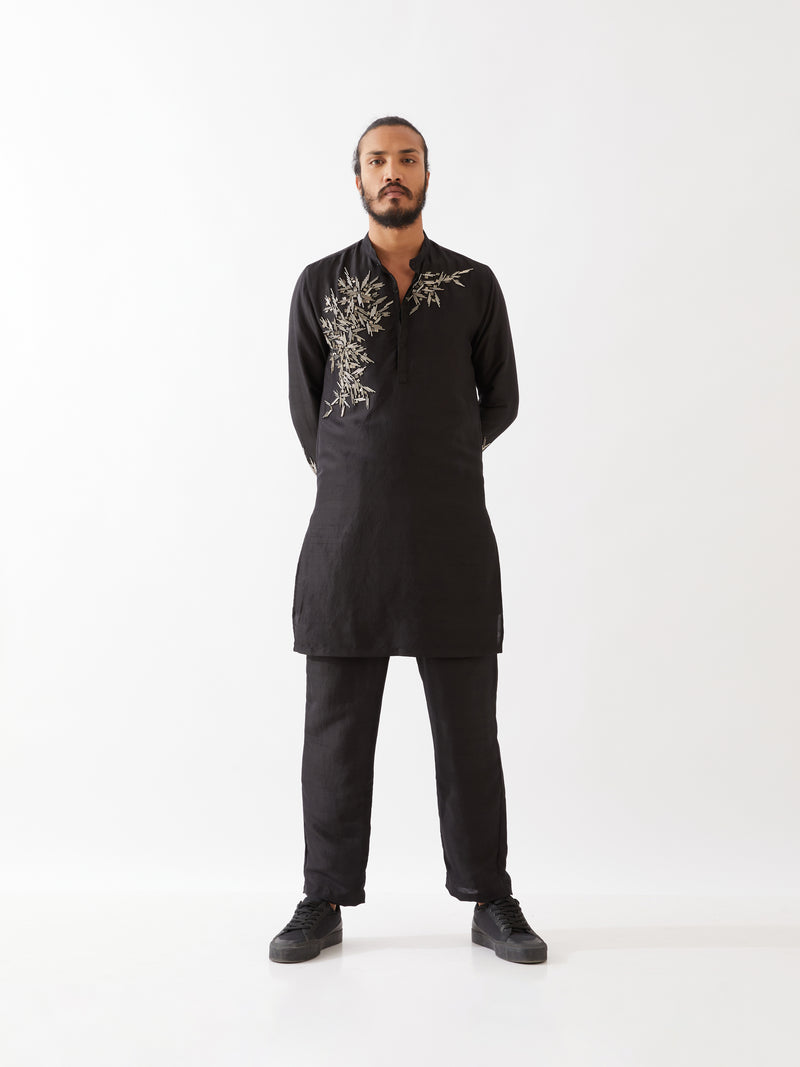 BRODY SILK KURTA SET - BLACK