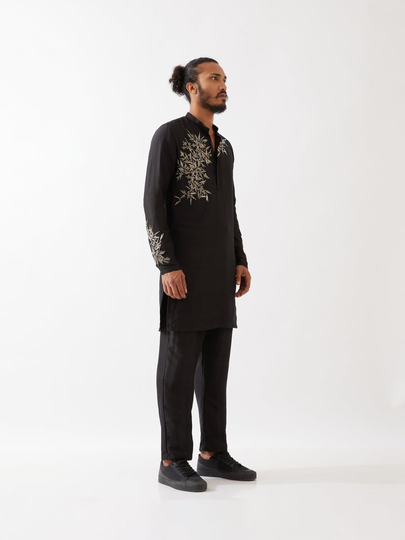 BRODY SILK KURTA SET - BLACK