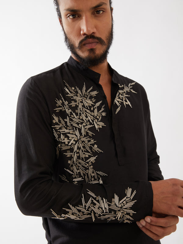 BRODY SILK KURTA SET - BLACK