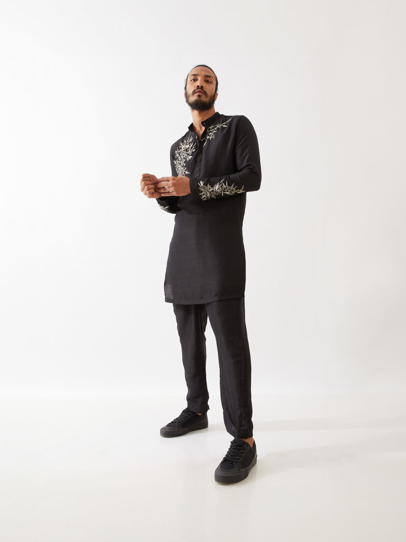 BRODY SILK KURTA SET - BLACK