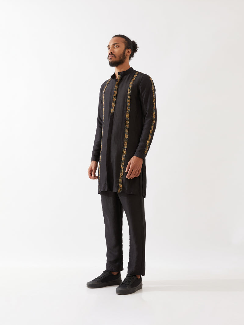 AVERY SILK KURTA SET - BLACK