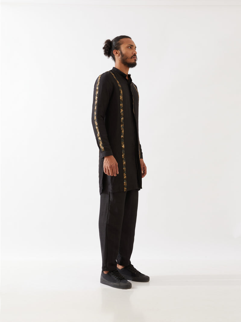 AVERY SILK KURTA SET - BLACK