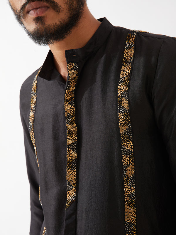 AVERY SILK KURTA SET - BLACK