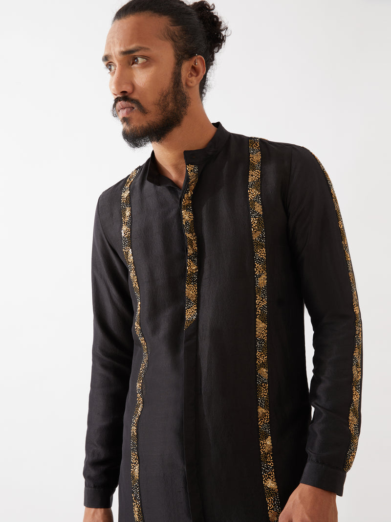 AVERY SILK KURTA SET - BLACK