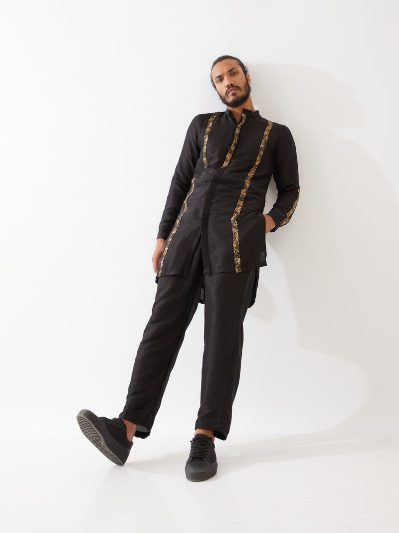 AVERY SILK KURTA SET - BLACK