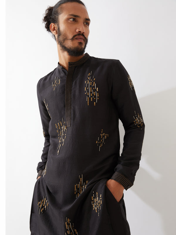 HAYES SILK KURTA SET - BLACK